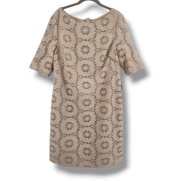 Adrianna Papell Crochet Lace Shift Dress Sand Beige Size‎ 16 New - Picture 1 of 11